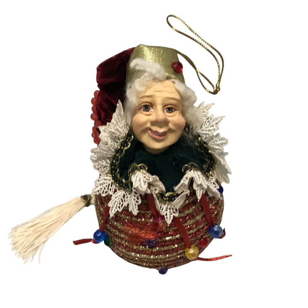 WAYNE KLESKI Christmas Tree Ornament Jester Beaded Ball Red